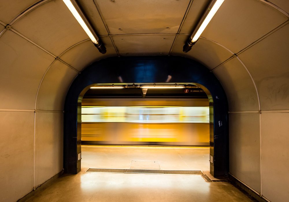 A beautiful shot of an underground in motion from the metro station